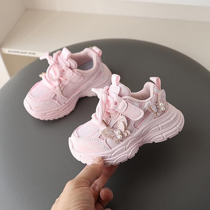 

Girls Spring Sports Shoes with Butterfly Children s Fall Mesh Breathable Sneakers for Kids Student Pink Purple Walk Shoes I02233 21 розовый