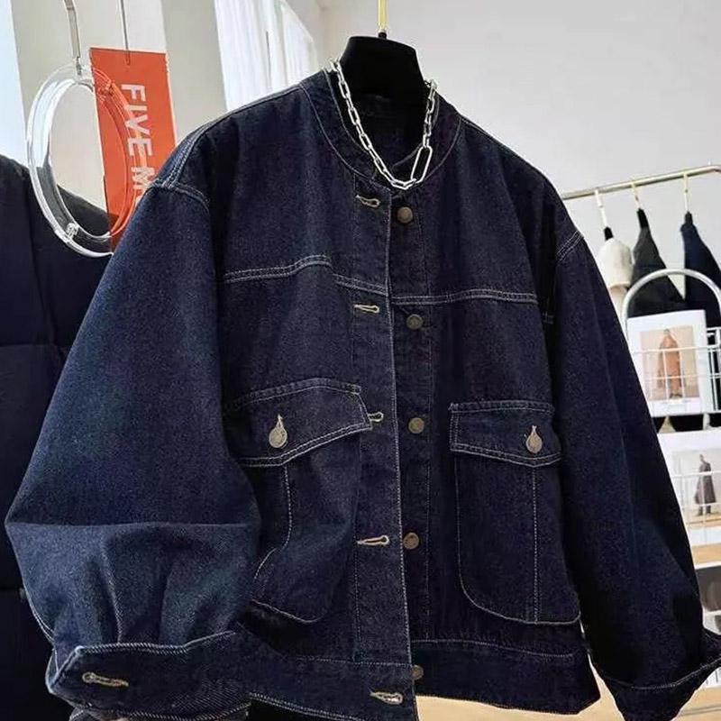Frakke til Damer Fleece Fortykket Plys Efterår Vinter Oversize Afslappet Knap Denim Jakke