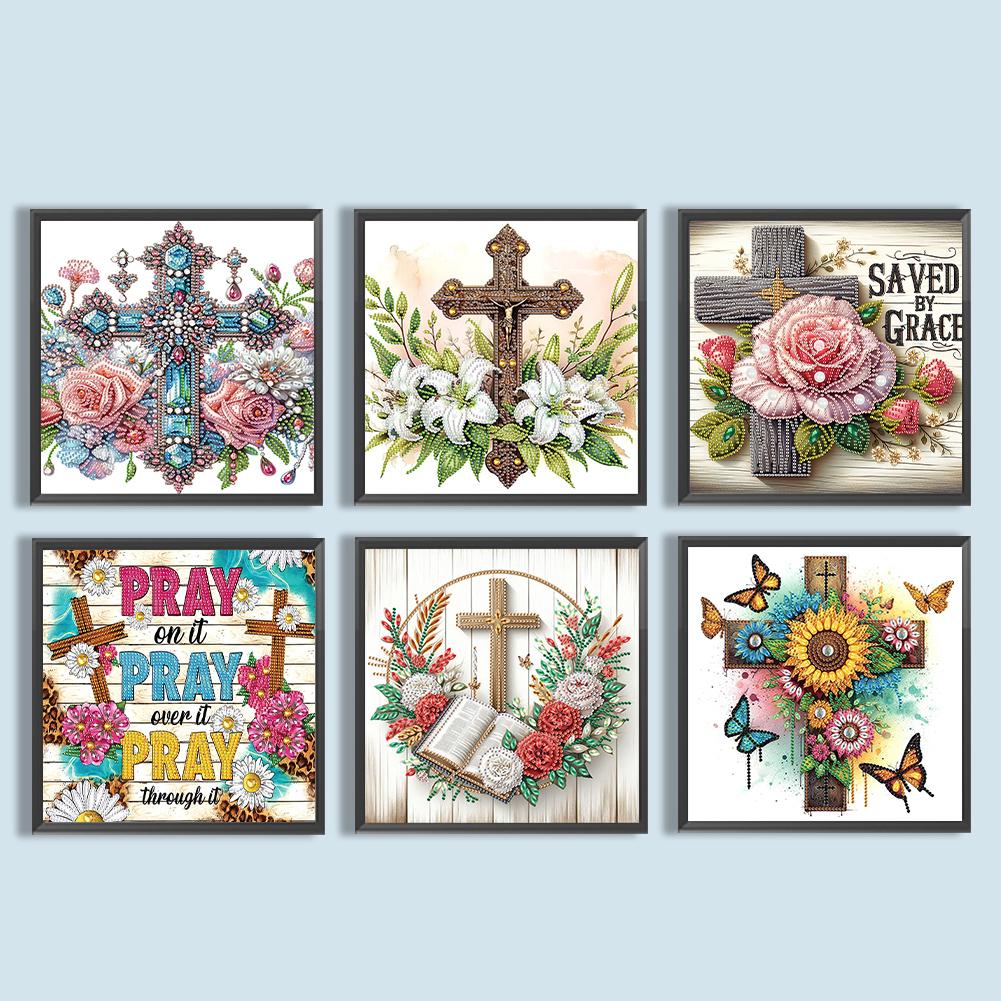 5D DIY Partial Special Shaped Drill Diamond Painting Kit Cross Decor30x30cm