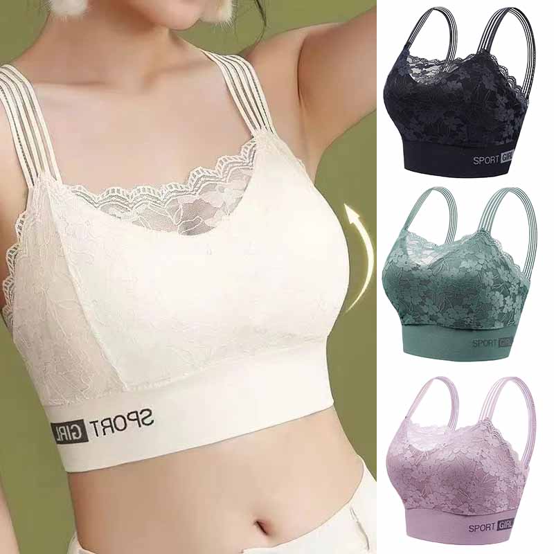 Sexy Lace Beautiful Back Wrap Vest with Breast Pads Large Size Anti-exposure Bottoming Chest Wrap Bra Underwear Bralette for Women