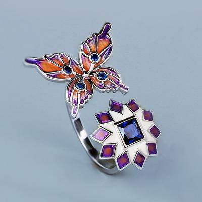 Heiß verkaufter Ring für Damen Zeit Schmetterling Blume Offener Ring Rot Grün Handgefertigt Emaille Party Geburtstagsgeschenk