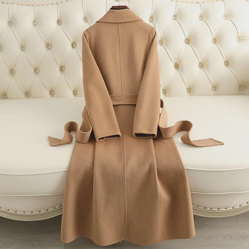 Women's Double-Faced Cashmere Coat: Mid-Length, Over-Knee, Slim Fit, Straight Shoulder, 2024 Autumn/Winter New Style.
