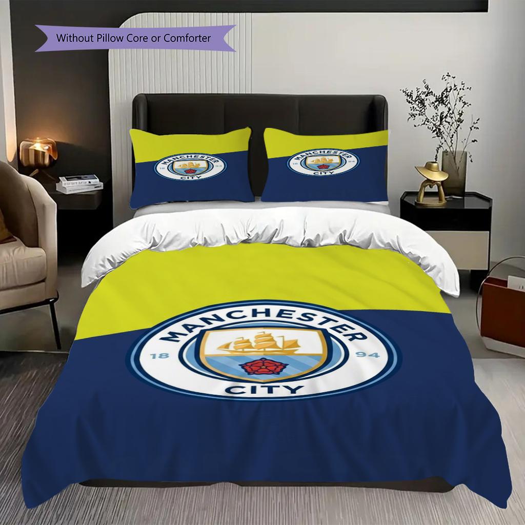 Manchester City Emblem Bedding (1 * duvet cover + 2 * pillowcase, without core) 2DFlat Soft and comfortable Bedding set Duvet cover and pillowcase