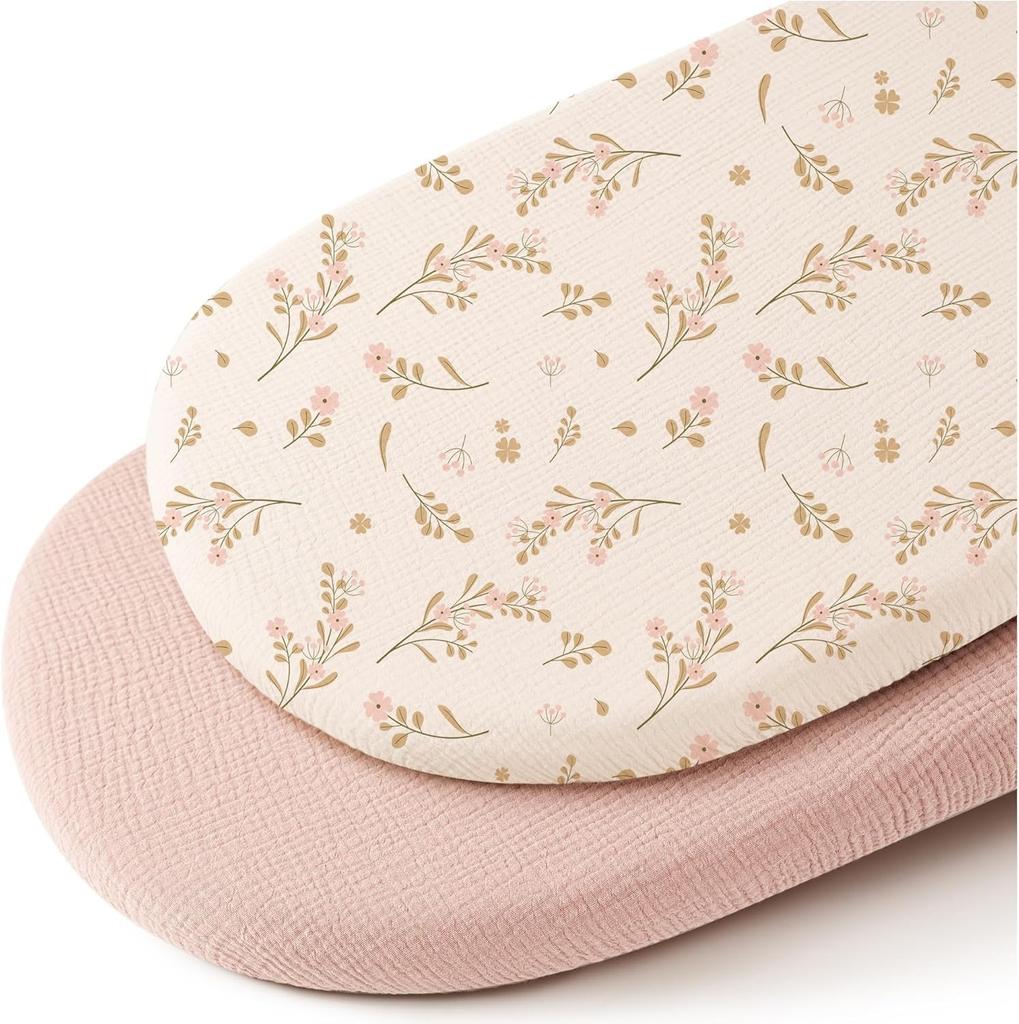 2PCS Baby Bassinet Sheet Muslin Bassinet Sheets Changing Pad Cover 100% Cotton Soft Breathable Fitted Bassinet Mattress Sheets