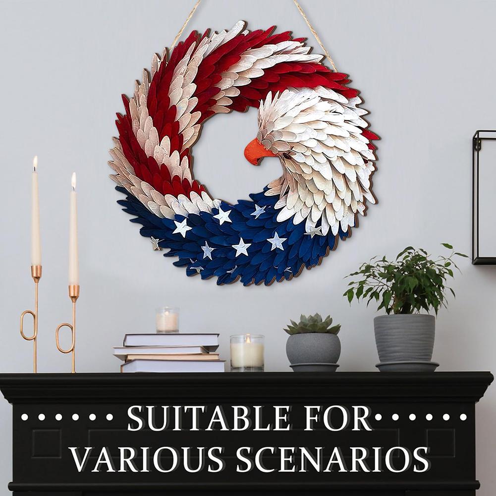 Round Porch Door Sign 4th of July Porch Decorating Independence Day Outdoor Plaque Wall Arts Decor Festival Hanging Garland