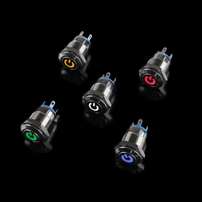12Mm 12V Latching Push Button Black Metal Led Power Momentary Switch Waterproof..