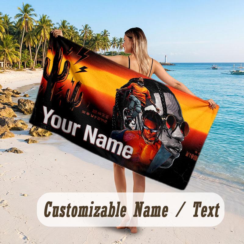 Custom Name Large Beach Towel,Travis Scott Quick Absorbent Towel For Outdoor Travel Poolside