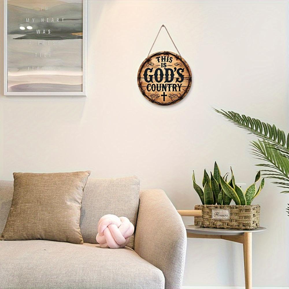 Vintage Chic Wooden Round Sign Pendant - Inspirational"This Is Gods Country" Quote, Perfect for Home & Farmhouse Decor, Ideal Gift for Living Room