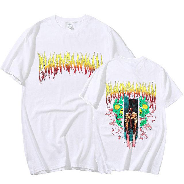 

Футболки с аниме «Человек бензопилы», забавные летние футболки с графическим принтом Denji Pochita, мужские и женские хлопковые футболки с короткими рукавами, большие готические футболки S белый