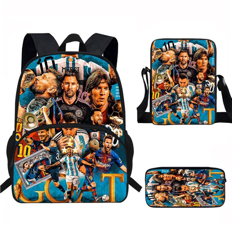 Set Zaino Scolastico per Bambini a Tema Messi con Borsa a Tracolla Astuccio per Studenti Elementari