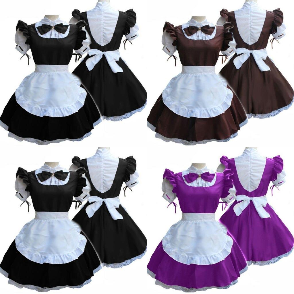 Damen Kurzarm Retro Dienstmädchenkleid mit süßem Puppenkragen und Prinzessinnen-Ästhetik