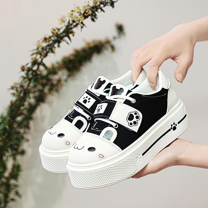 

Модные милые туфли лолита на плоской платформе для девочек, студенческие парусиновые туфли на танкетке с милыми кошачьими ушками для молодых женщин 35 чёрный