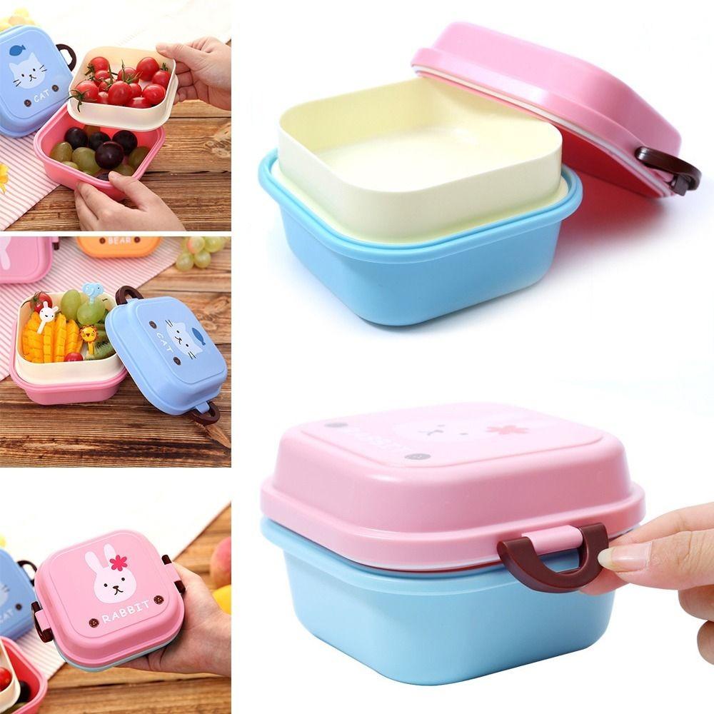 Portable Square Animal Snack Fruit Plastic Lunch Box Food Storage Box Fresh Keeping Box Tableware