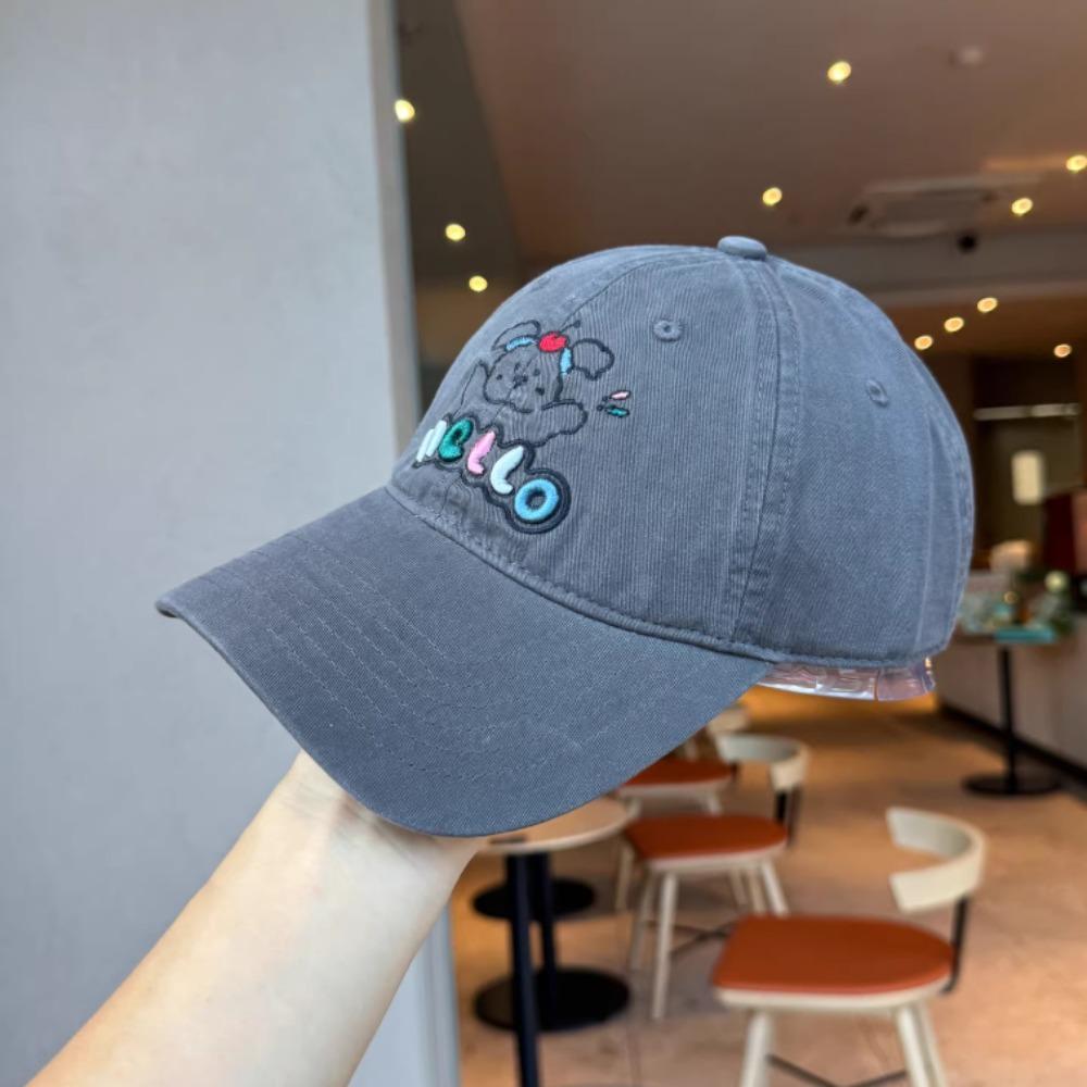 Unisex Cotton Mesh Baseball Cap Puppy Letter Embroidery Korean Vintage Style Hat for Outdoor Casual Wear