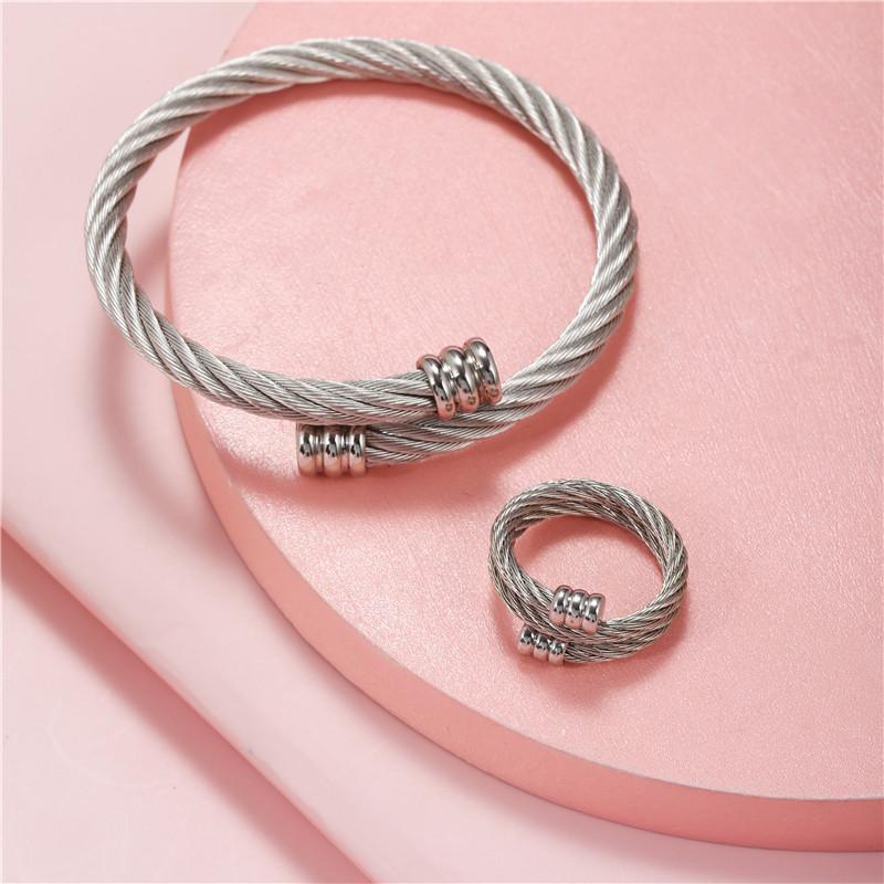 Stainless Steel Geometric Couple Bracelets And Rings Set For Gift Travel Souvenir