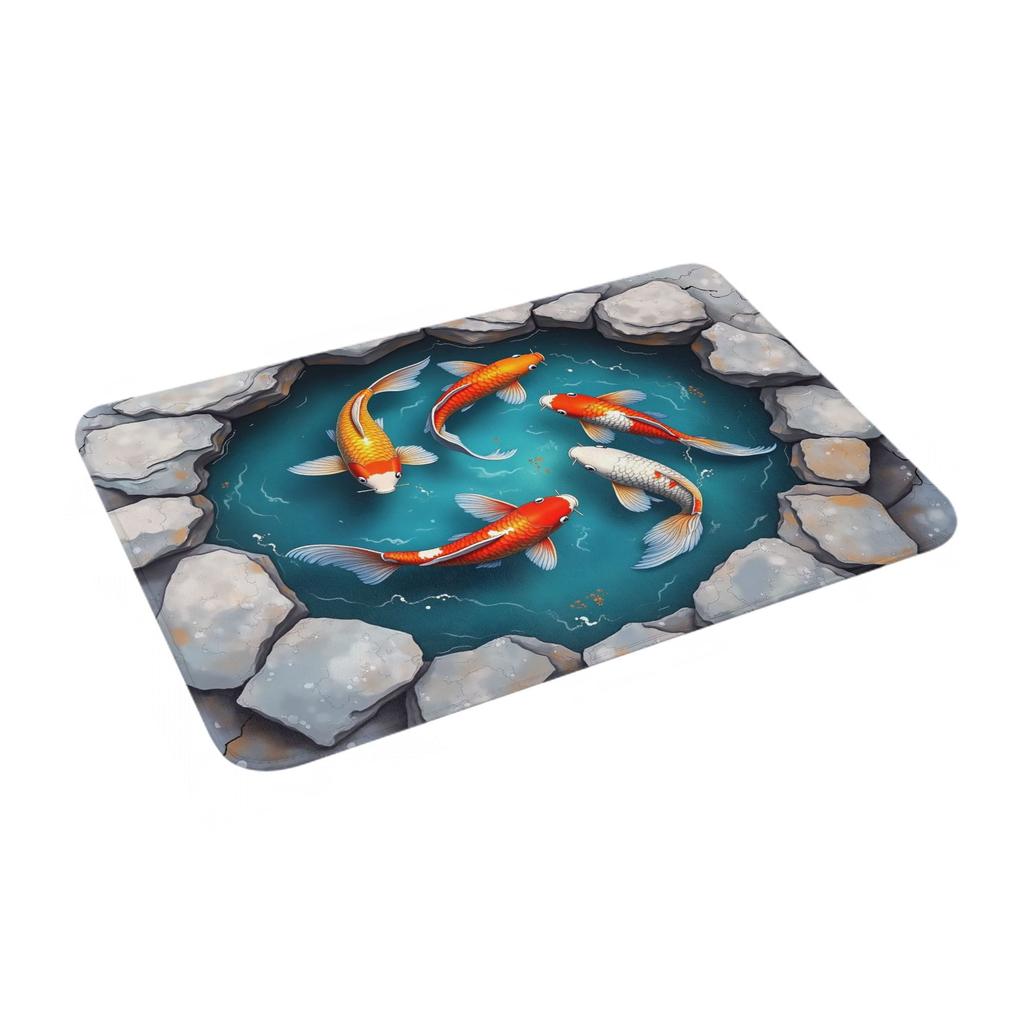 3D Vibrant Koi Fish Door Floor Kitchen Bathroom Mats Anti-Slip Outdoor Doormat Garden Entrance Rug Carpet Footpad