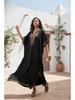 Womens Boho Embroidered V Neck Kaftan Dress Loose Fit Elegant Loungewear Beach Cover Up for Summer Resort Wear Q1545-23001