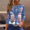 3/4 Length Sleeve Womens Tops Floral Print Vintage Fashion Casual Loose With Round Neck Plus Size Shirts