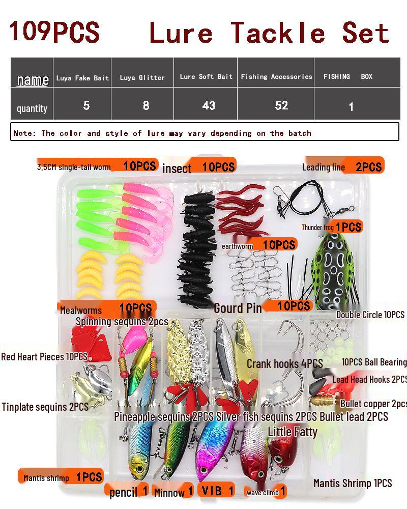 Lure Spinner & Soft Bait Thunder Frog Minnow Hook Combo Set In Box