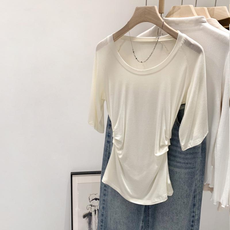 

Lyocell Tencel Wool Cinched Ruched Five-Sleeve Women s Top - Early Summer 2026 Arrival Large белый
