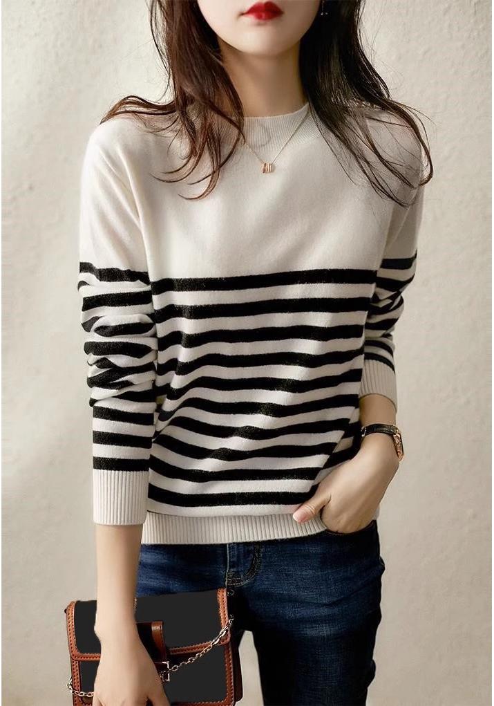 Code Division High Neck Striped Women's Sweater: Fashionable Autumn/Winter Long Sleeve Loose Fit Top