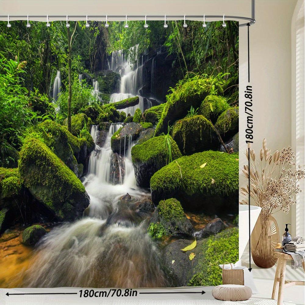 Waterproof Shower Curtain Featuring Lush Tropical Rainforest Waterfall for a Serene and Natural Bathroom Atmosphere