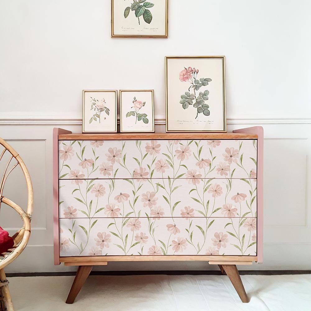 Pink Floral PVC Peel And Stick Wallpaper Flower Self-adhesive Waterproof Cabinet Sticker Elegant  Spring Vinyl Home Decor