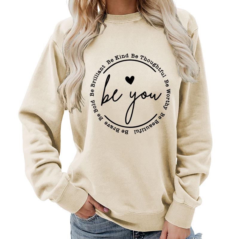Women's Be You Letter Print Casual Loose Hoodie - Autumn/Winter Style