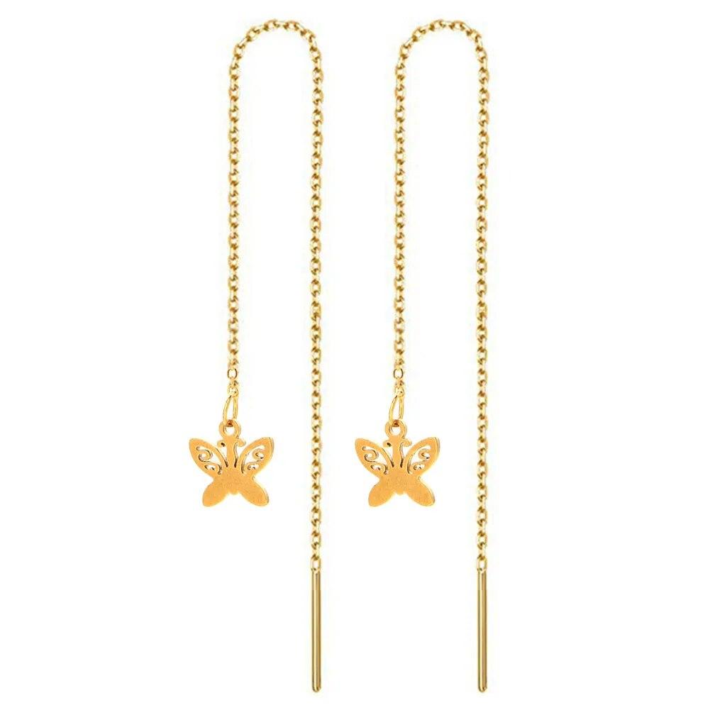 MinaMaMa Nerezová ocel Dlouhý tenký řetízek střapec kulička Hvězda motýlek náušnice pro ženy Náušnice navlékací nitě Módní šperky