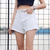 High-Waisted Elastic Denim A-Line Shorts for Women - Summer 2026 Collection, Loose Fit, Frayed Hem, Versatile and Slimming Design.