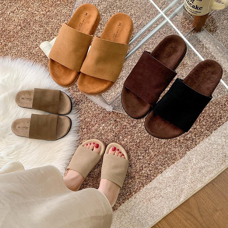 Retro one-word slippers for women to wear autumn new fashion lazy shoes platform slippers