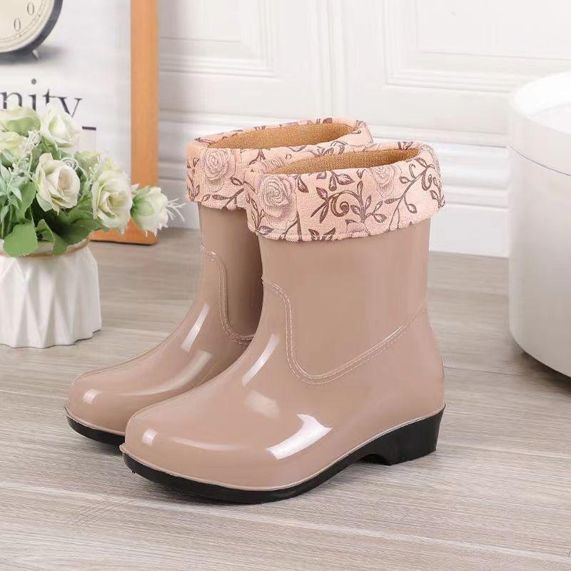 Women's Fashion Anti Slip Waterproof Cotton Midsole Rain Shoes Rubber Shoes