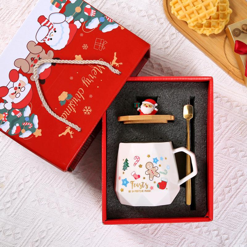 Creative Christmas Cartoon Santa Claus Ceramic Coffee Mug Gift Set