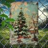 2D Vintage Christmas Tree Snow Village Metal Tin Sign 8x12 Inch Holiday Wall Decor Aluminum Craft Pre Drilled Holes For Home Bar Cafe Garage