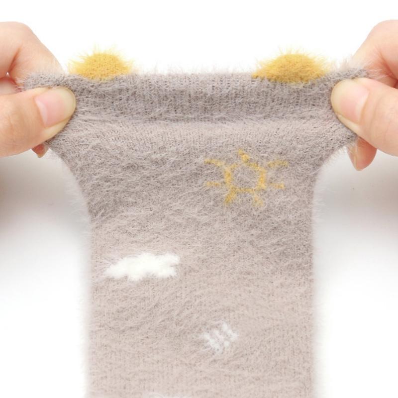Autumn Winter Sweet Stockings Bowknot Imitation Mink Socks Winter Plush Warm Home Sleeping Socks Cartoon Cute Furry Tube Socks