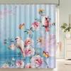 Chinese Style Plum Blossom Birds Shower Curtain, Texture Fabric Bathroom Decor Waterproof Flowers Bathroom Curtains With Hooks
