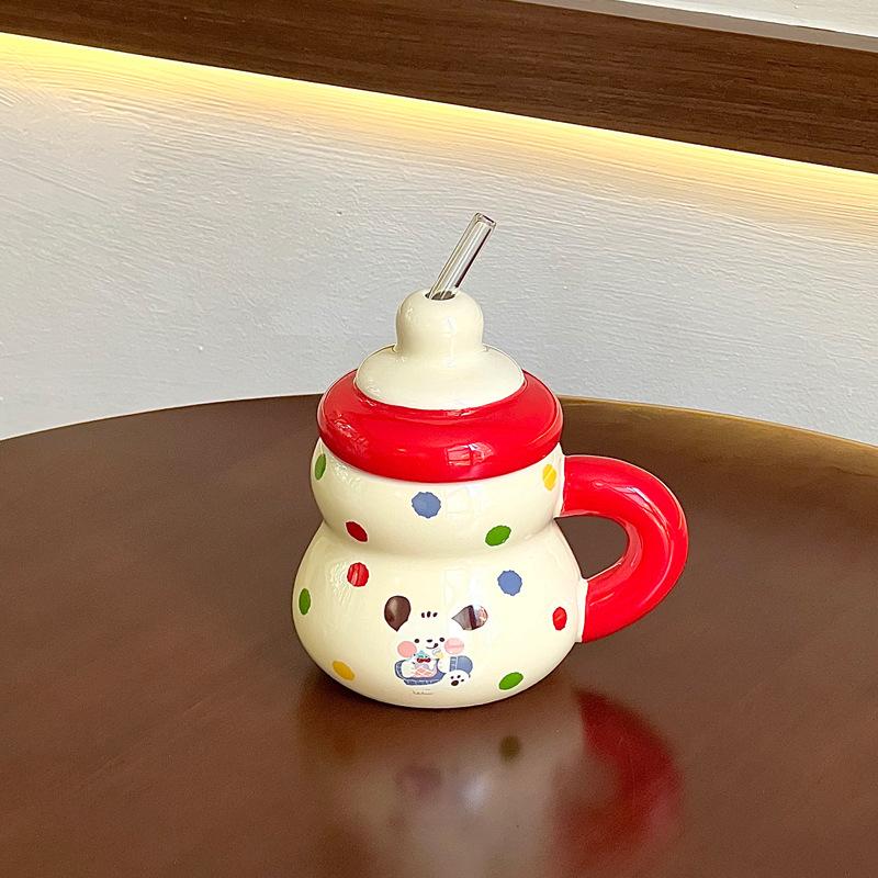 Creative straw cup cute couple ceramic mug birthday gift girl gift box