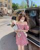 Summer new French bubble sleeve first love dress sweet and thin high waist small Mori square neck floral dress
