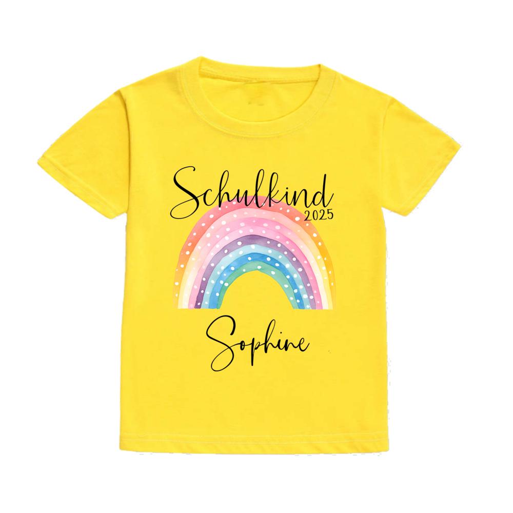 Söt skolbarns-t-shirt med namn Regnbåge Skolbarn 2025 T-shirts Personlig Första klass t-shirt Gåva första skoldagen