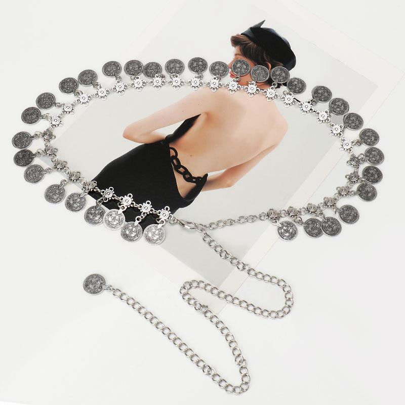 Hip-Hop Tide Retro Compass Pendant Belt Dame Decorative Belly Dance Dress Single Layer Waist Chain