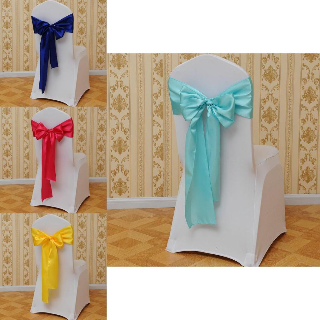 Elegant Polyester Chair Back Cover With Bow Ribbon For Wedding And Event Decor