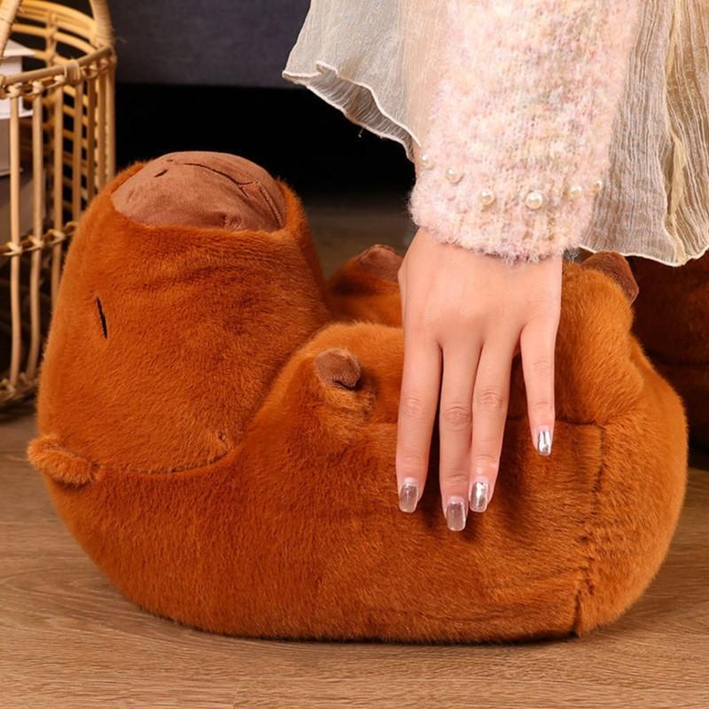 Fashion Winter Warm Home Floor Silent Soft Cotton Shoes Cute Capybara Slides Unisex Cartoon Capybara Slippers Women Plush Cute Slippers