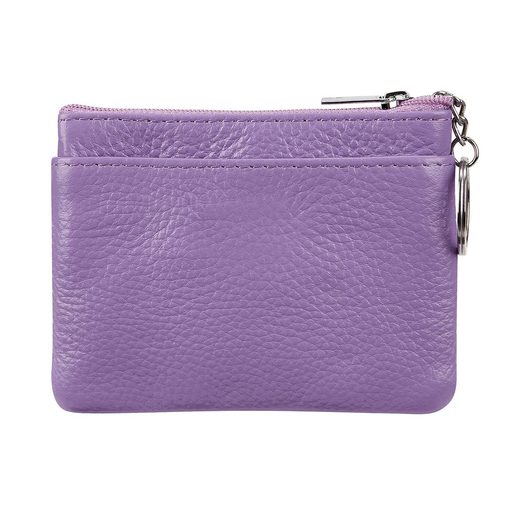 Women's Genuine Leather Coin Purse Mini Pouch Change Wallet with Keychain NEW Three Zipper Fashion Multicolor