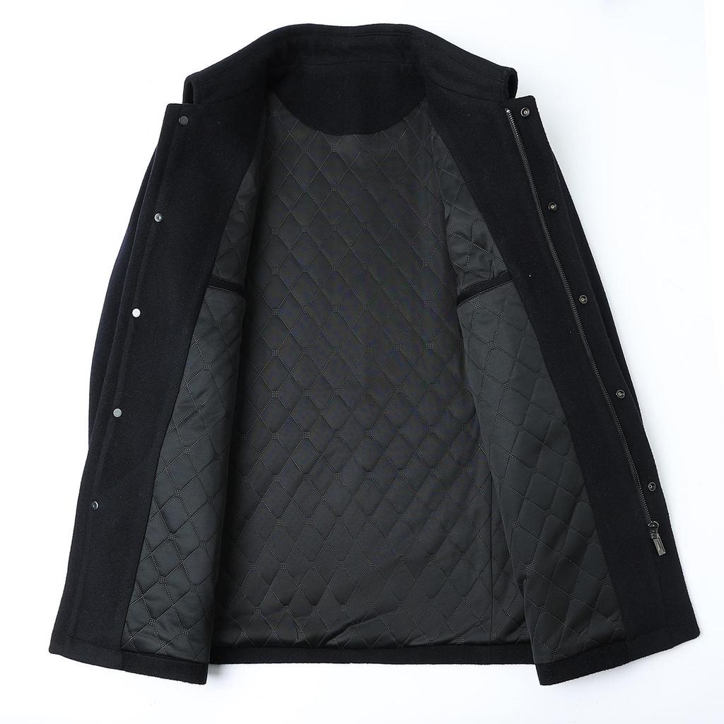 Men's Mid-Length Wool Jacket: Autumn/Winter Style for Mature and Elderly - Cotton-Padded, Thickened, Business Casual.