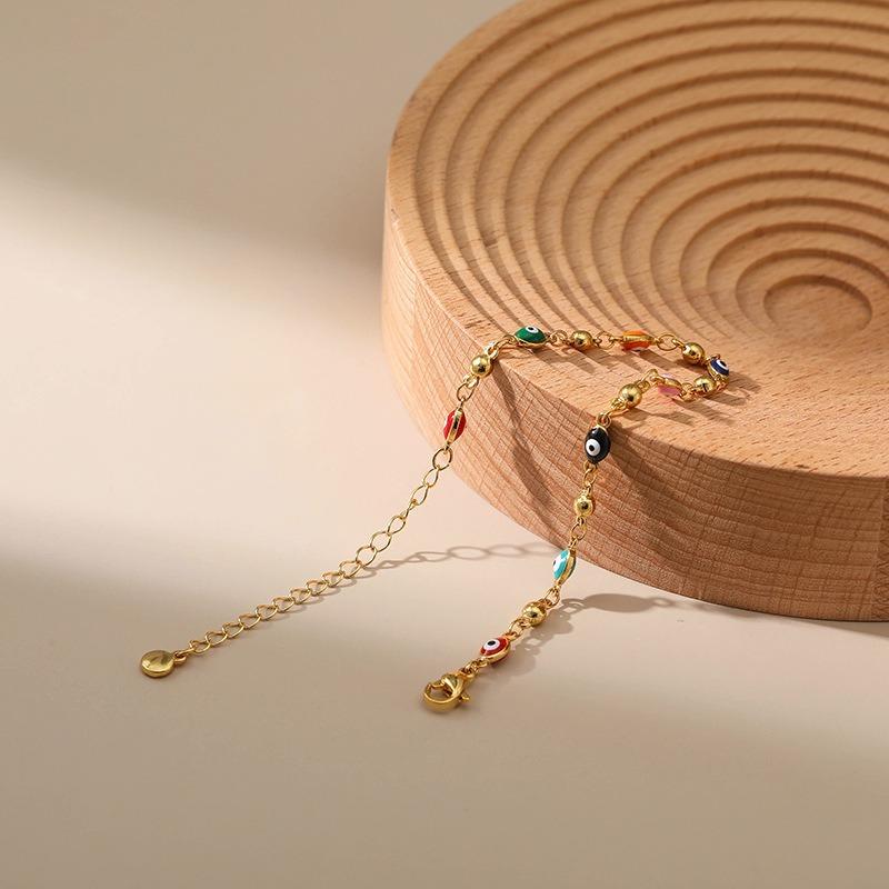 Women 18k Gold Plated Multicolor Evil Eye Adjustable Ethnic Bracelet