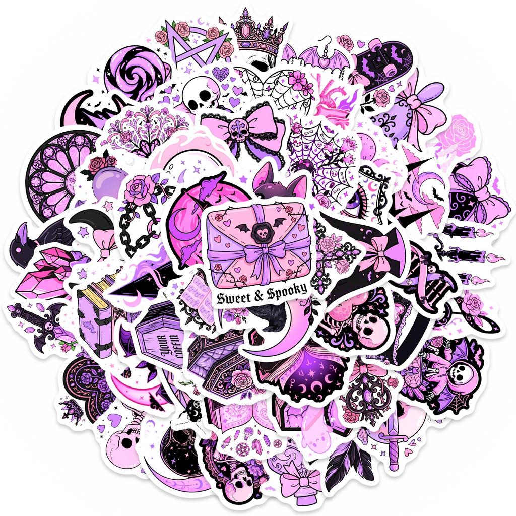 50 Purple Gothic Graffiti Stickers Handbook Decoration Waterproof Cute Cartoon Stickers Material Stickers