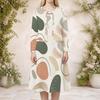 Women Plus Size Printed Round Neck Long Sleeve Cropped Cardigan Sleeveless Midi Dress Two Piece Set