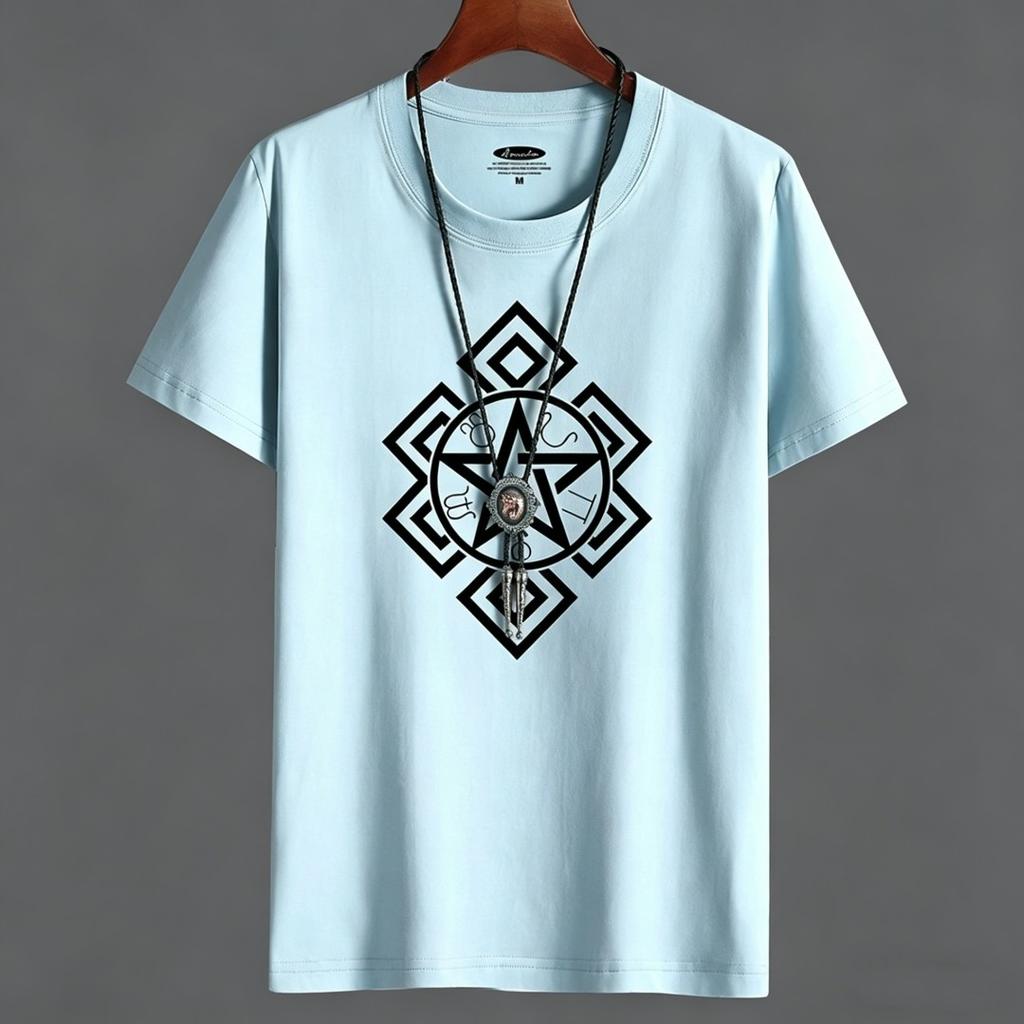 Men's Geometric Print T-Shirt 100% Cotton Big Size Crew Neck Short Sleeve Casual Tee