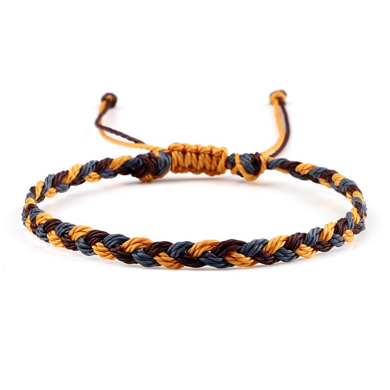 Adjustable Colorful Three-Strand Braided Waxed Thread Bracelet Set for Couples and Handmade Jewelry