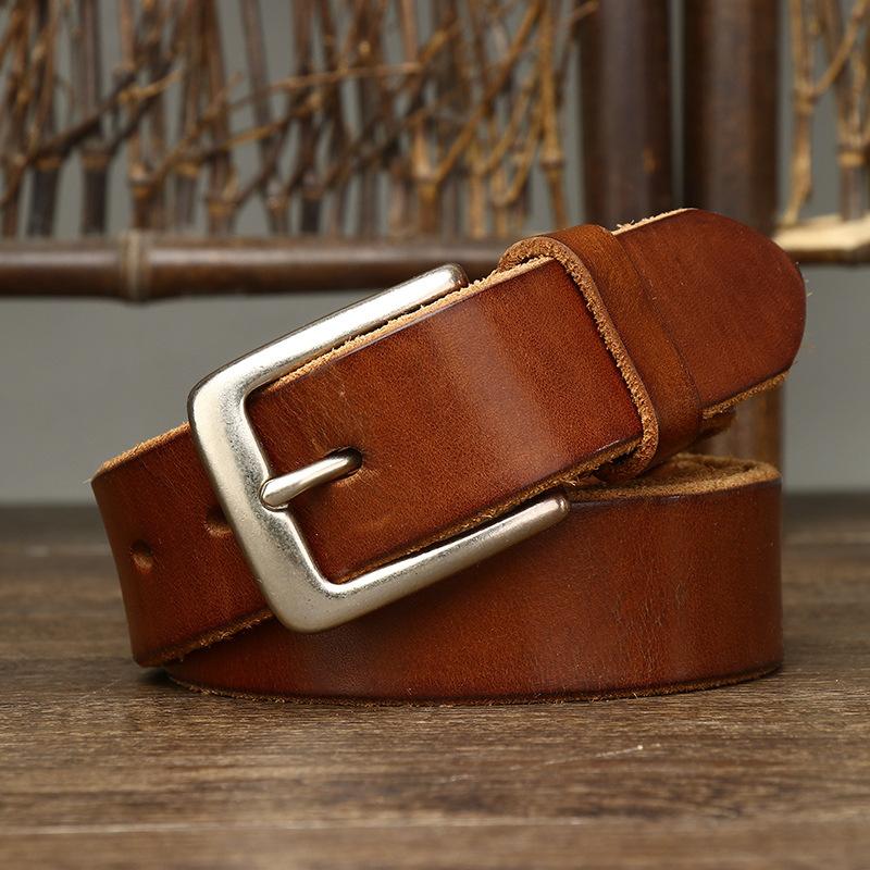 Men's Pin Buckle Belt Men's Leather First Layer Pure Cattlehide Simple All-Match Casual Jeans Belt